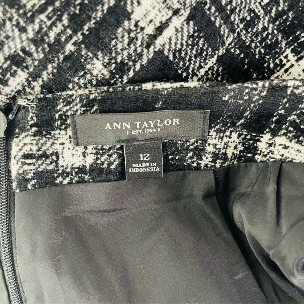 Ann Taylor black white plaid wool preppy office skirt 12 - Picture 4 of 6